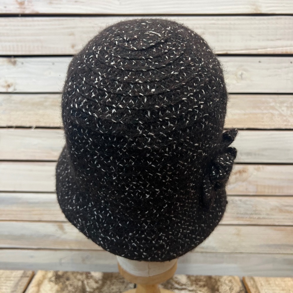 Vintage Nine West Black Wool Knit Cloche Bucket Hat Flower Detail OS - Picture 6 of 9